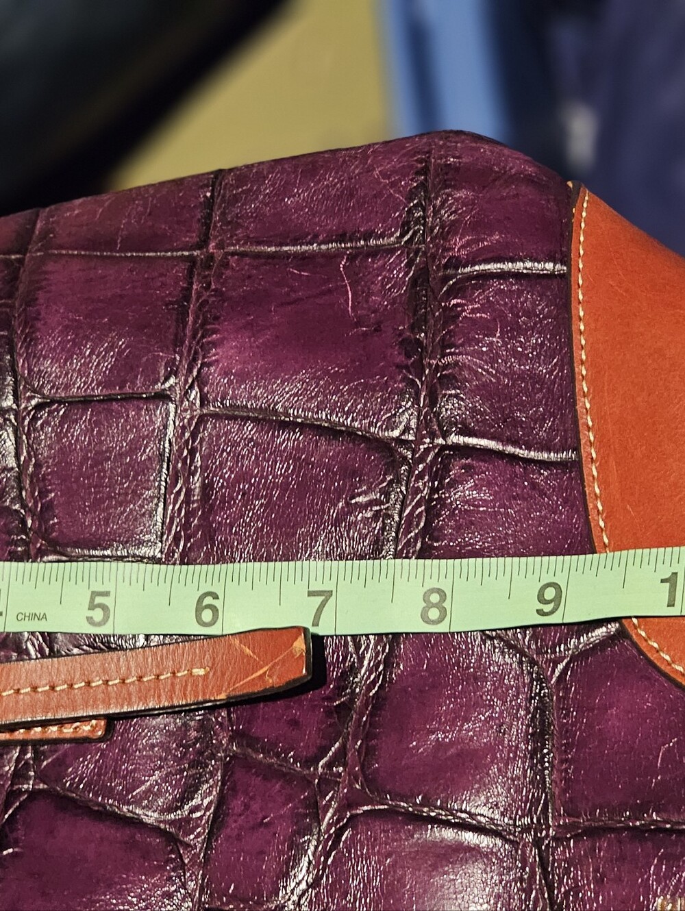 Dooney & Bourke Purple Croc-Embossed Tote with Brown Trim. Comes With dust bag. - Picture 6 of 13